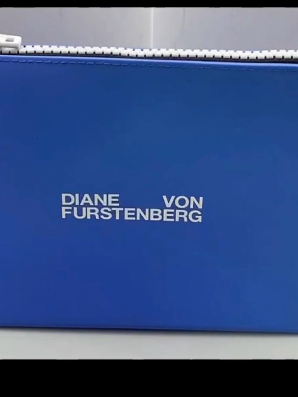 Diane Von Furstenberg Bold Blue Logo Zip Pouch